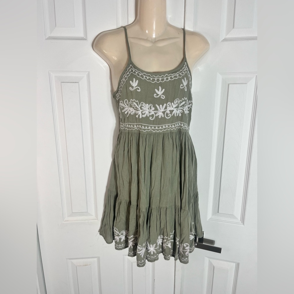 Green Sundress with White Embroidery